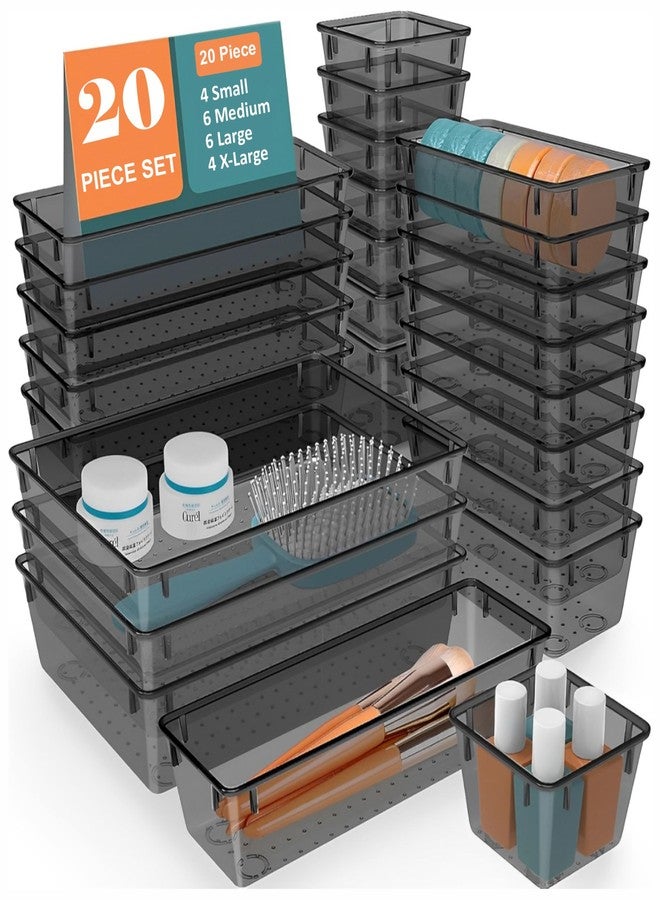 JD FRESH Polypropylene Set of 20 Drawer Organiser/Unbreakable Drawer Organizers/Dressing Table Organizer/Multi-Purpose Storage Boxes/Drawer Divider Tray for Kitchen/Bedroom/Office - (Black) - Image 1